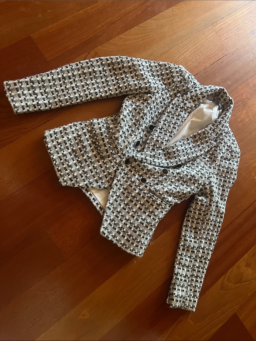 Rachel Zoe Black and White Tweed Double-Breasted Blazer